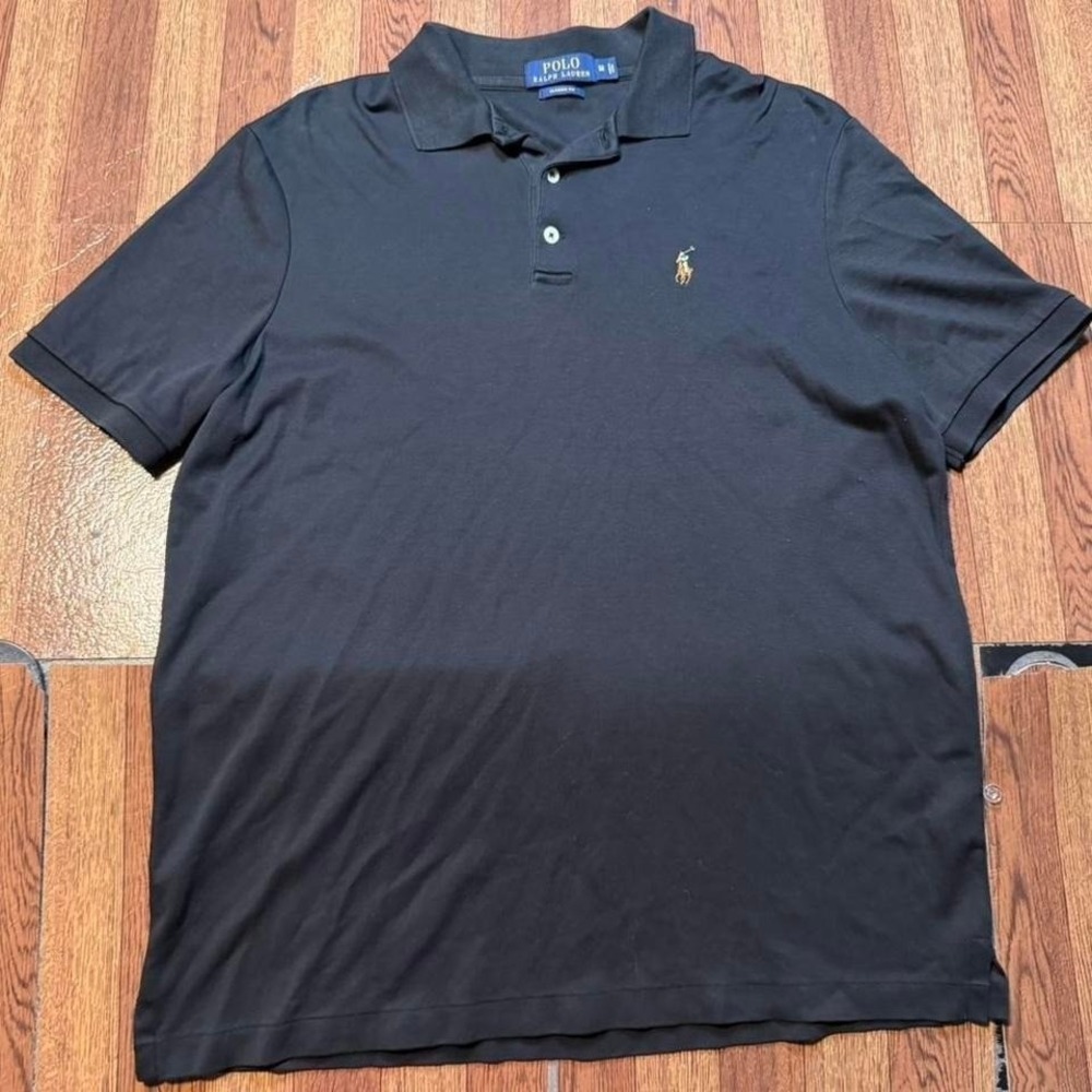 Polo Ralph Lauren Black Classic Button Dress Polo Shirt Medium